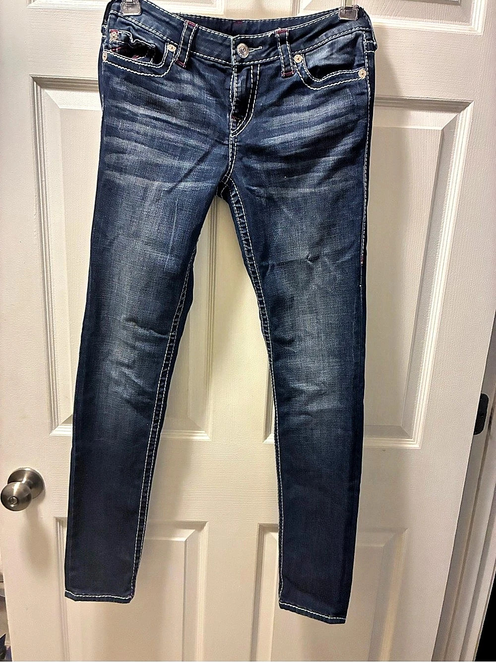 True Religion World Tour Section Skinny Jeans Blue Waist 31x38 factory inseam